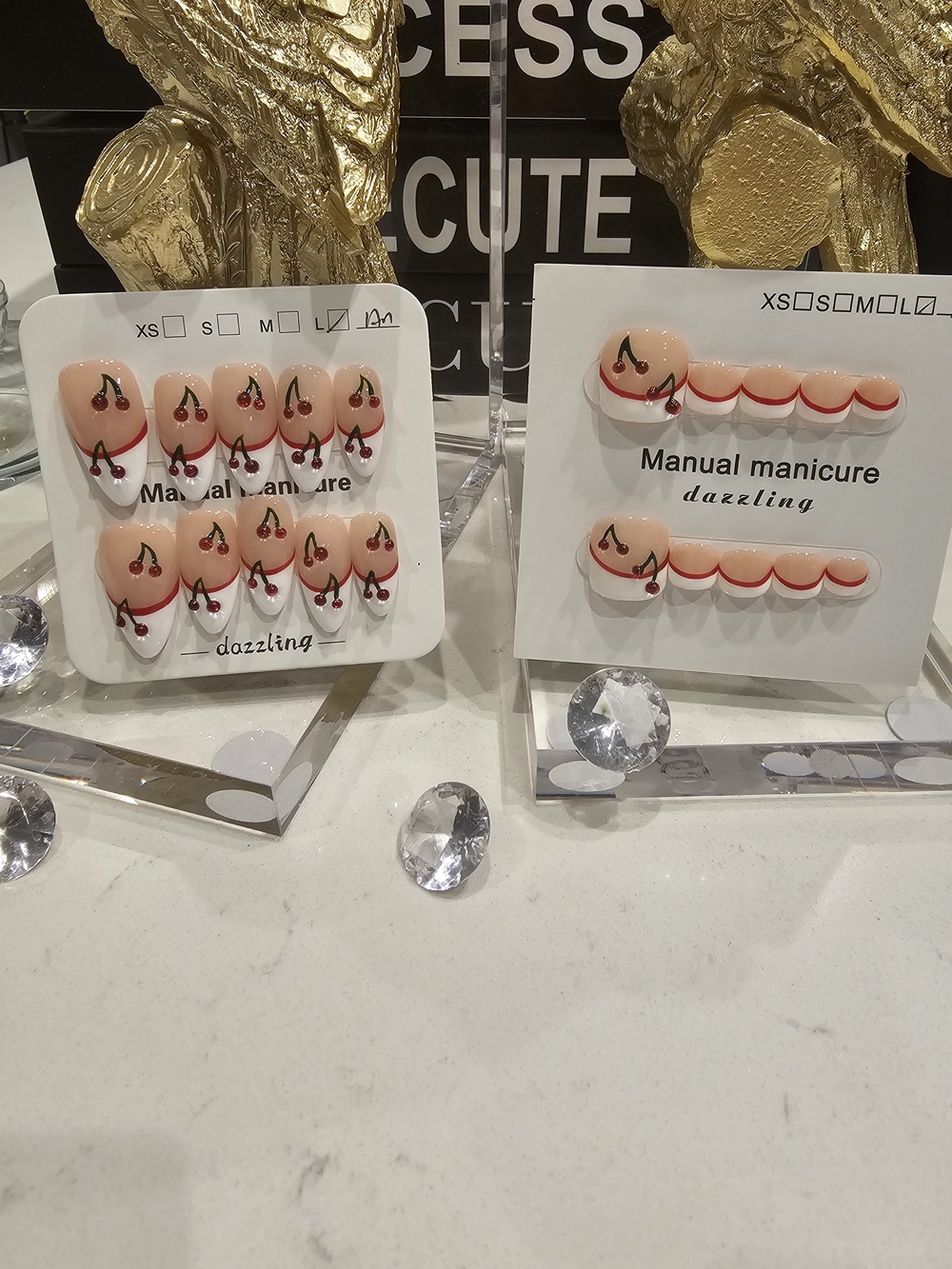Dazzling White French, Cherry Accent Press-On Nails